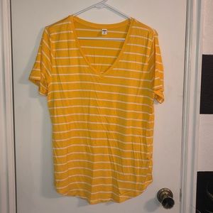 Old Navy yellow and white striped v-neck t shirt